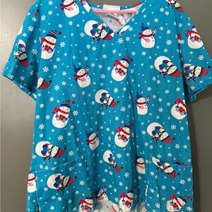 Blue Snowman Scrub top